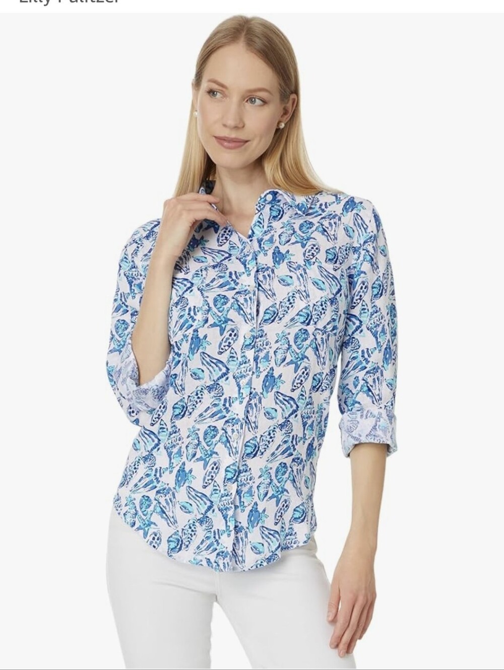 Lilly Pulitzer Sea View Linen Button Down Shirt Sz.XXS